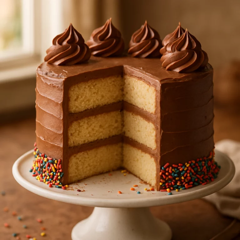 Classic Vanilla Birthday Cake with Chocolate Frosting